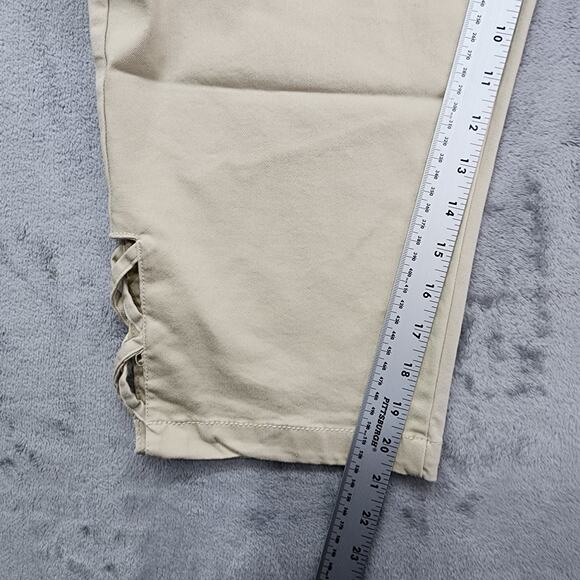 Blair Pants Womens L Tan Khaki Pull On Crop Capri Criss Cross Cutout Hem Casual - Picture 8 of 10